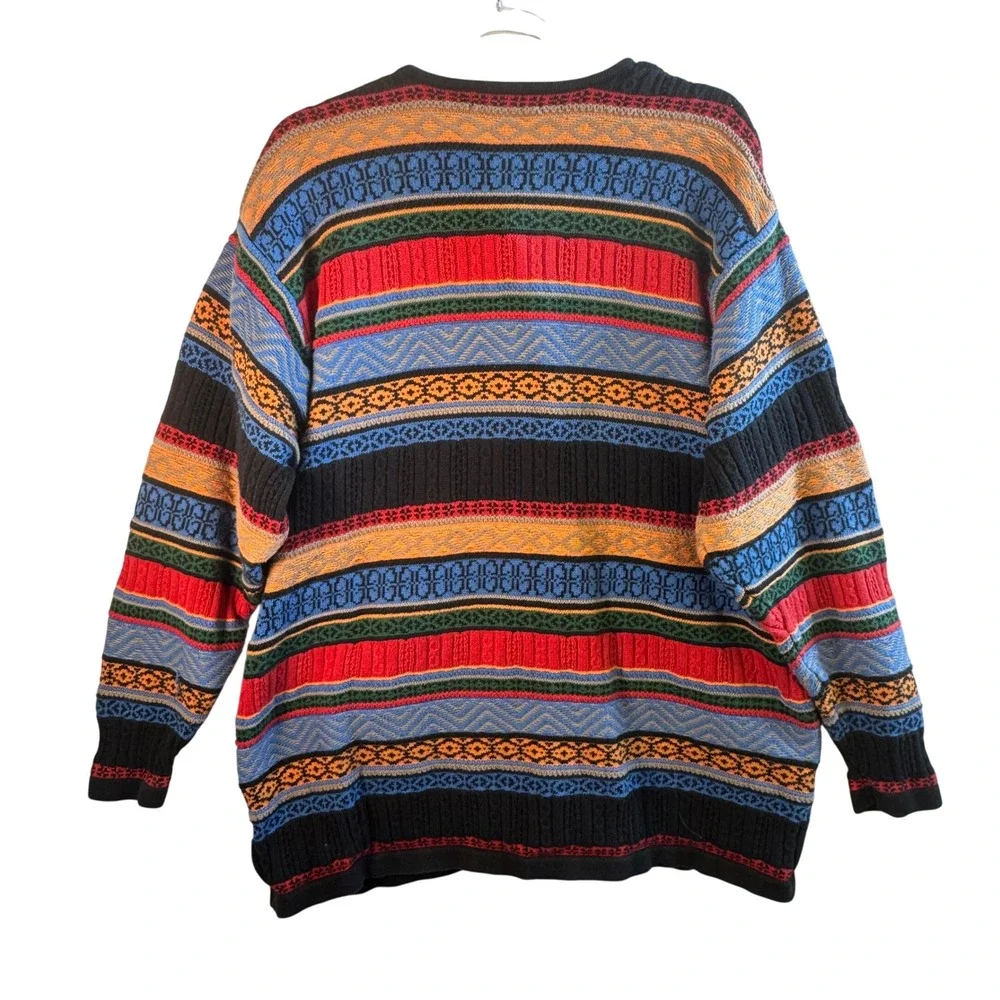 Vtg Cottagecore Grandpacore Cotton Fair Isle Cardigan Sweater Colorful XL